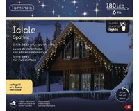 Lumineo Led Icicle 6 meter 180 LED zwart/soft gold