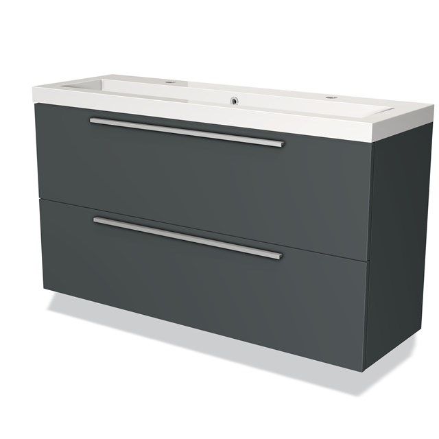 Maxaro Badkamermeubel 120cm Modulo Slim Donkergrijs 2 Lades Vlak Wastafel Mineraalmarmer