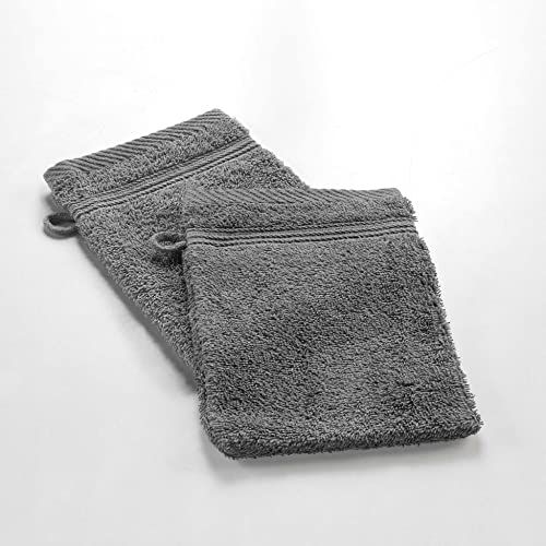 Douceur d'Intérieur 2 washandjes, 15 x 21 cm, antraciet, 100% katoen, twissen