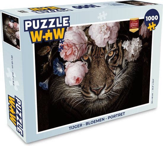 MuchoWow Puzzel Tijger - Bloemen - Portret - Legpuzzel - Puzzel 1000 stukjes volwassenen