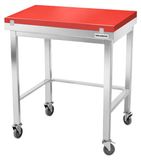 GOLDINOX Plan de travail en acier inoxydable, 800x700 mm, avec planche à découper rouge et renfort sur roulettes, PREMIUM