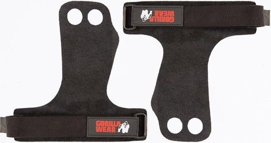 Gorilla Wear 2-Hole Leren Lifting Grips - Zwart - L