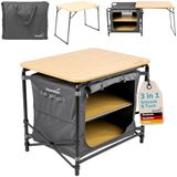 Skandika Skogard Campingkast, 3-in-1 design, bamboe werkspek, outdoor kast, opvouwbaar, 2 legplanken, draagtas, compacte klaptafel, campingkeuken, outdoor keuken, campingaccessoires, tent