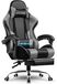 Fauteuil de gaming avec fonction de massage, repose-pieds, couleur grise, revêtement en similicuir