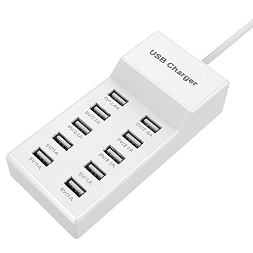 Yili House SCCVEE USB-oplader, 10-poorts USB-lichtnetadapter, 40W Multi-poort USB snel opladen Compatibel met iPhone 12/13/11/Samsung S21/S20/Xiaomi/Huawei/Oppo/OnePlus/Andere apparaten