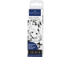Faber-Castell Pitt Artist Pen Manga Tekenstift Set - Zwart - 4 Stuks