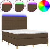 vidaXL Boxspring met matras en LED, stof, donkerbruin, 140x200 cm