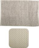MSV Tapis de douche antidérapant et tapis essuie-pieds - Ensemble salle de bain Sevilla - caoutchouc/microfibre - beige