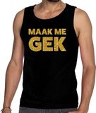 Bellatio Decorations Gouden maak me gek glitter tanktop / mouwloos shirt zwart heren - heren singlet Gouden maak me gek S