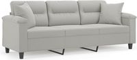 vidaXL Driezitsbank met kussens 180 cm microvezelstof lichtgrijs