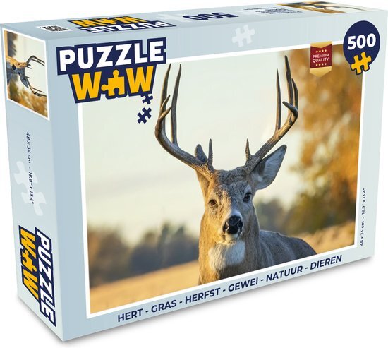 MuchoWow Puzzel Hert - Gras - Herfst - Gewei - Natuur - Dieren - Legpuzzel - Puzzel 500 stukjes - Sinterklaas cadeautjes - Sinterklaas voor grote kinderen