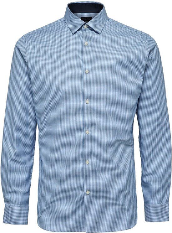 SELECTED HOMME Heren Overhemd Oxford Lichtblauw Fijn Geruit Slim Fit - XL