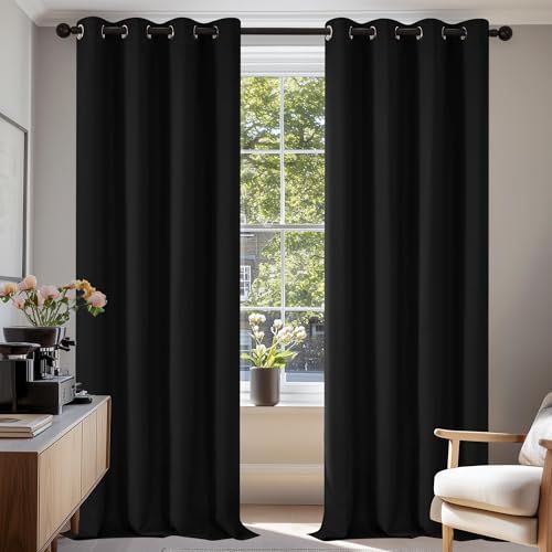 Deconovo Warmte-isolerende verduisteringsgordijnen, gordijnen voor jongens slaapkamer, modern design met oogjes, 140 x 245 cm (breedte x hoogte), Halloween zwart, 2 stuks