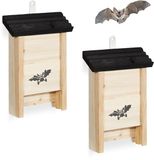 Relaxdays Vleermuiskast - Set van 2 - Hout - Natuur-Zwart