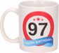 Bellatio Decorations Beallatio Decorations - 97 jaar Verjaardag koffiemok - cadeau beker - stopbord print met happy birthday - 300 ml - keramiek - wit