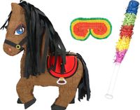 Boland Verjaardag Pinata Paard - 45 x 33 cm - papier - set met stok 54 cm en masker - Kinderfeestje