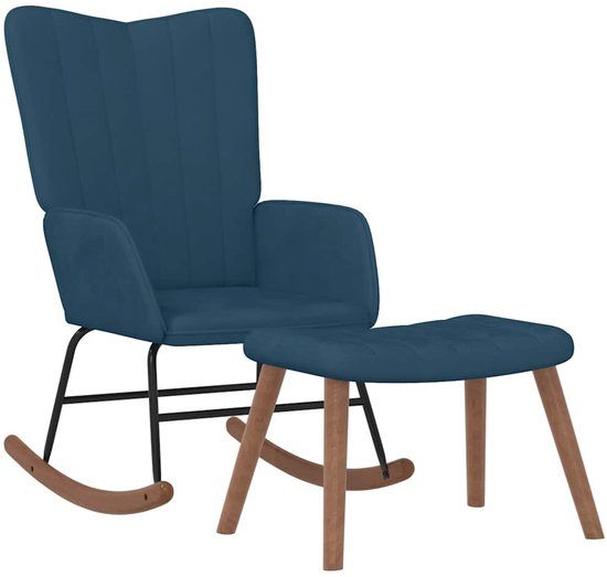 vidaXL Schommelstoel met voetenbank fluweel blauw