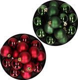 Kaemingk B.V. Kerstversiering boules de Noël en plastique mélange de couleurs vert foncé/rouge foncé 4 et 6 cm paquet de 80x pièces