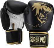 Super Pro Combat Gear Warrior SE Lederen (Kick)Bokshandschoenen - Zwart/Goud/Wit - 12 oz