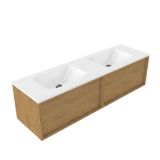 Saniclass Holz Frame Badkamermeubelset - 160x45x57.5cm - Torino solid surface wastafel wit - zonder kraangat - 2 lades - mat eiken natural (hout) SW1420778/SW1471860