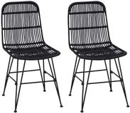 vidaXL Eetstoel 2 stuks Riet en Staal Zwart 41 x 55 x 85 cm