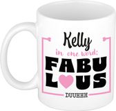Bellatio Decorations Naam mok Kelly - wit - Fabulous - keramiek - 300 ml