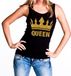 Bellatio Decorations Shoppartners Bv Zwart Koningsdag Queen tanktop shirt/ singlet met gouden glitters dames - Zwart Koningsdag kleding XL