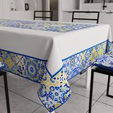 PETTI Artigiani Italiani - Tafelkleed, vuilafstotend, rechthoekig, voor keukentafel, geometrisch design, Vietri blauw, X12, zitplaatsen (140 x 240 cm), 100% Made in Italy