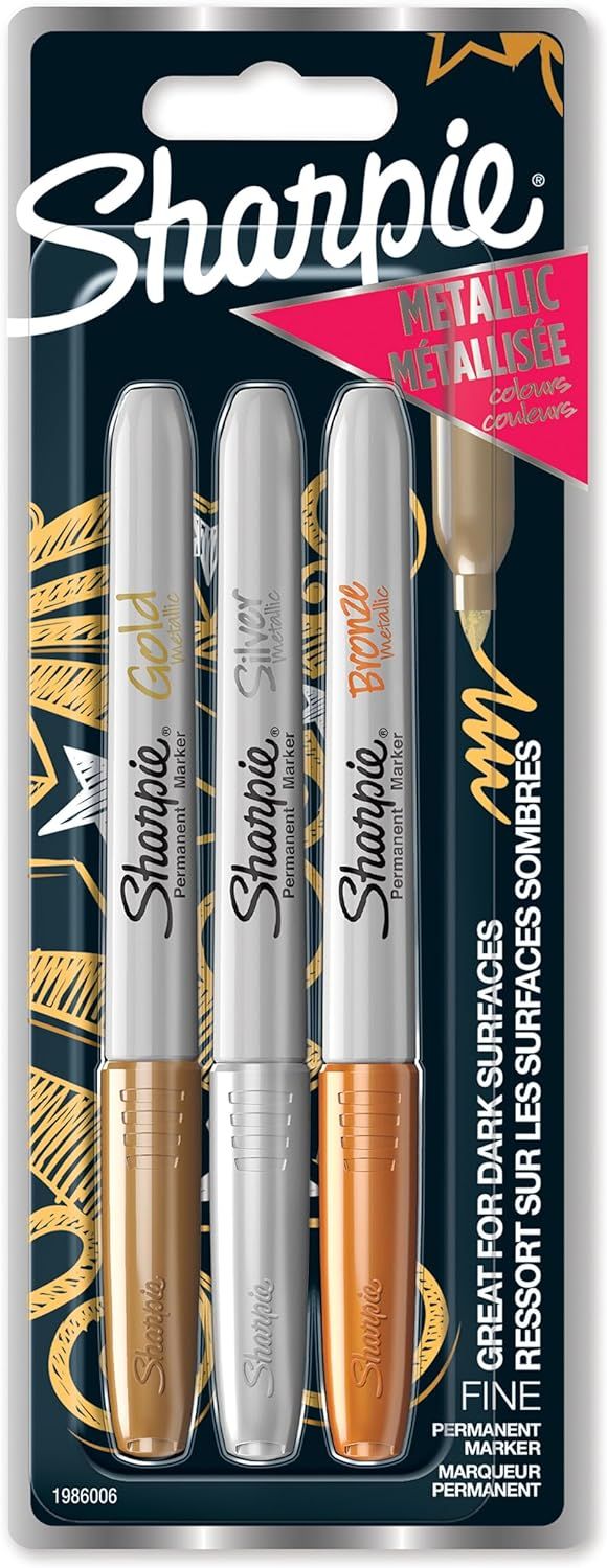 Sharpie Metallic Permanent Markers - Fine Tip - Bronze, Gold & Silver - 3 Pack