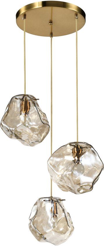 QUVIO Hanglamp ice cubes - 3 lichts - Metaal - Glas - Amber