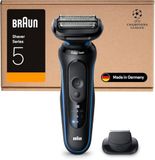 Braun Series 5 Elektrisch scheerapparaat voor heren, 50 minuten batterijduur, met precisietrimmer-opzetstuk, draadloos nat en droog scheerapparaat voor mannen, waterdicht, 52-B1200si, blauw