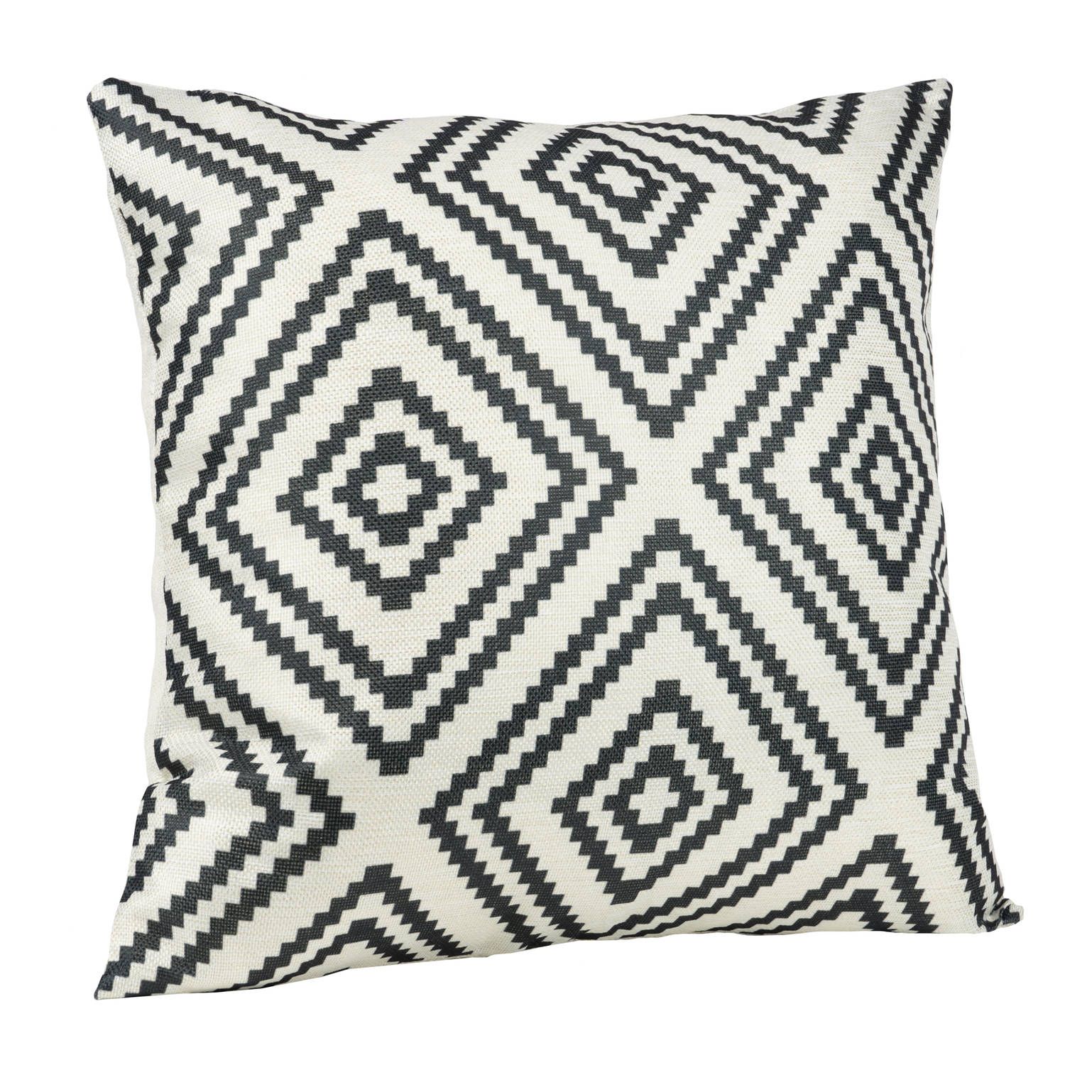 QUVIO sierkussen gevuld met ruit patronen - 45 x 45 cm - zwart / beige