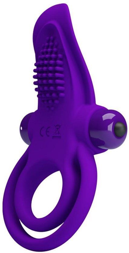 Pretty Love Vibrating Cockring with Clitoris Tongue Stimulator - Purple