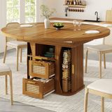 OKWISH Table de salle à manger extensible – Avec tiroirs de rangement – Pour salle à manger et cuisine – MDF aspect chêne – 118-158 x 118 x 77,1 cm