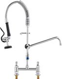 VEVOR Commerciële keukenkraan met uittrekbare voorspoeldouche, 66 cm hoogte, 203 mm midden, 305 mm draaibare uitloop, messing op het blad gemonteerde spoelbakkraan voor 1/2/3 compartimenten spoelbak zilver