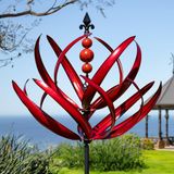 LimeHill Windspinner voor tuin en erf - grote metalen kinetische windsculpturen voor buitendecoratie (229 cm, bordeauxrode lotus)