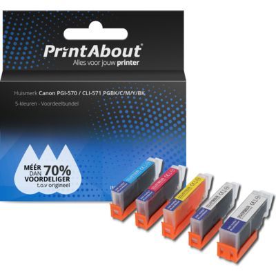 PrintAbout Huismerk Canon PGI-570 / CLI-571 PGBK/C/M/Y/BK Inktcartridge 5-kleuren Voordeelbundel