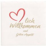 Papstar 125 Servetten, 2-laags PUNTO 1/4 vouw 20 cm x 20 cm wit Herzlich Willkommen & Guten Appetit