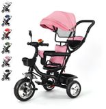 Tricycle pour enfants - Avec barre de poussée - Convient pour 1-5 ans - Siège pivotant - Grandes roues - Panier & sac - Capacité de charge >20 kg - Couleur ivoire