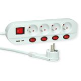 Roline 4-voudige stekkerdoos met schakelaar, UTE versie, USB-oplader A+C, 1,5 m