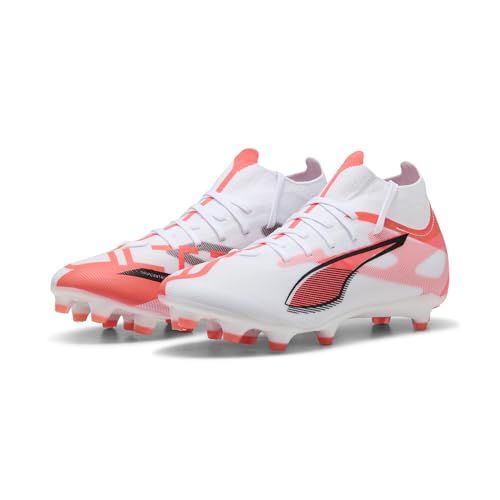 PUMA Ultra 5 Match+ FG/AG Women's Soccer Cleats - White/Black/Fire Rose - Size 41