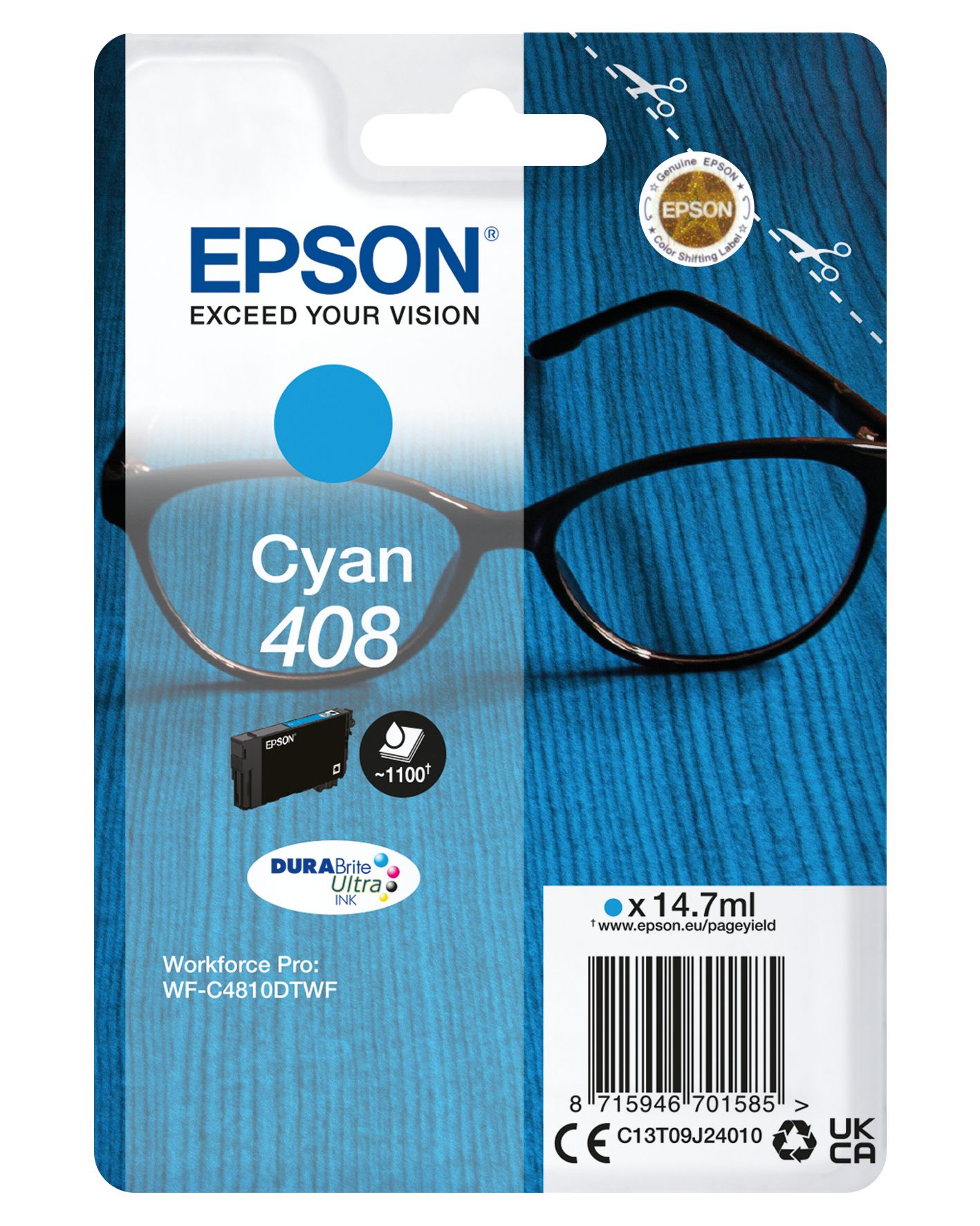 Epson 408 Cyan Ink Cartridge - WorkForce Pro WF-C4810DTWF - 1100 Pages