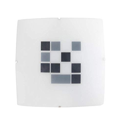 ONLI vierkante plafondlamp - wit satijnen glas - geometrisch patroon - zwart en grijs - 40x40 cm