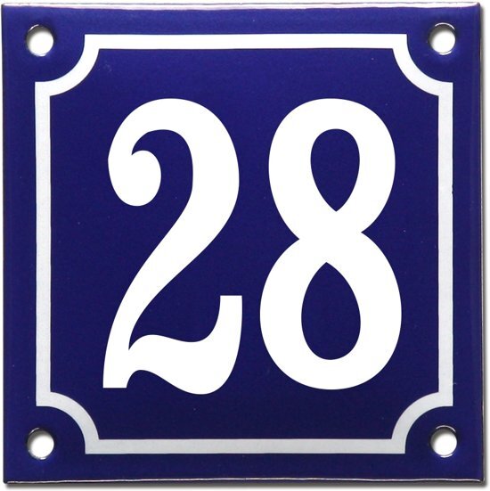 EmailleDesignÂ® Emaille huisnummer blauw/wit nr. 28