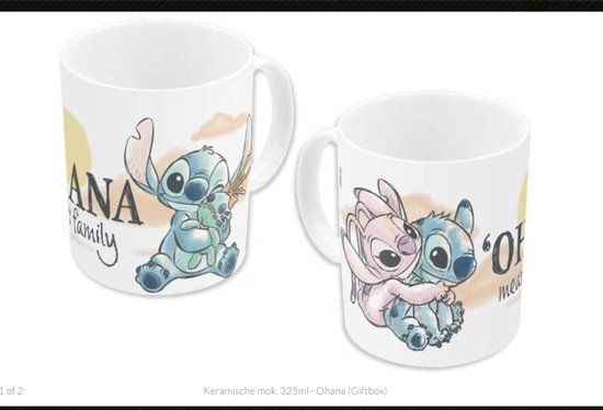 STOR Lilo & Stitch Mok Ohana Gift Box - Keramiek - Wit Multi - 325ml