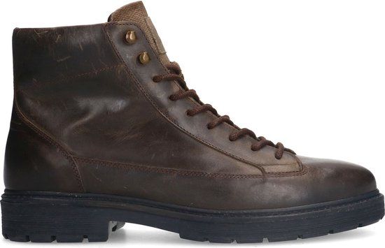 Manfield - Heren - Donkergrijze leren veterboots - Maat 46