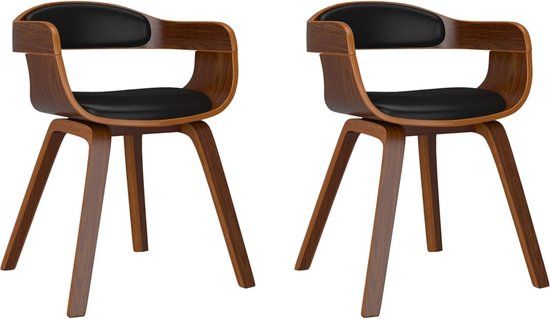 vidaXL Eetkamerstoelen - 2 stuks - gebogen - hout en kunstleer - zwart