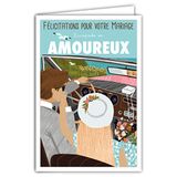 Afie 69-4333 wenskaart bruiloft met envelop voor koppels heren en dames - mini-poster in formaat 17 x 11,5 cm - liefde espade reizen van bruiloften, auto, bruidsauto, retro, vintage