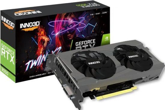 INNO3D GEFORCE RTX 3050 6GB TWIN X2 - Videokaart 6 GB GDDR6 - PCIe 4.0 - 1x HDMI, 1x DisplayPort, 1x DVI-D