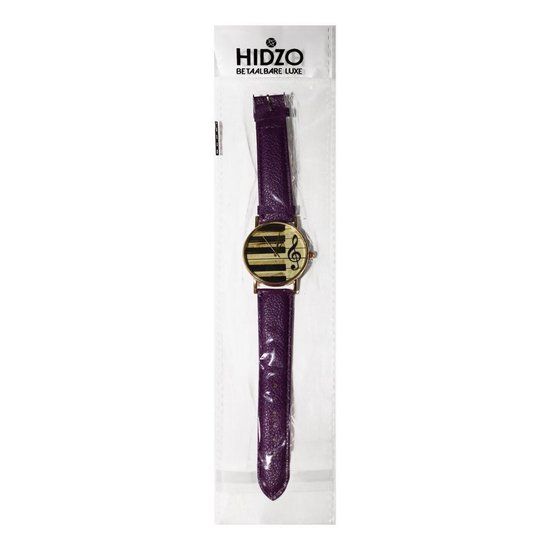 Hidzo Piano Horloge - Ø 38 mm - Paars - Unisex - Kunststof - Quartz